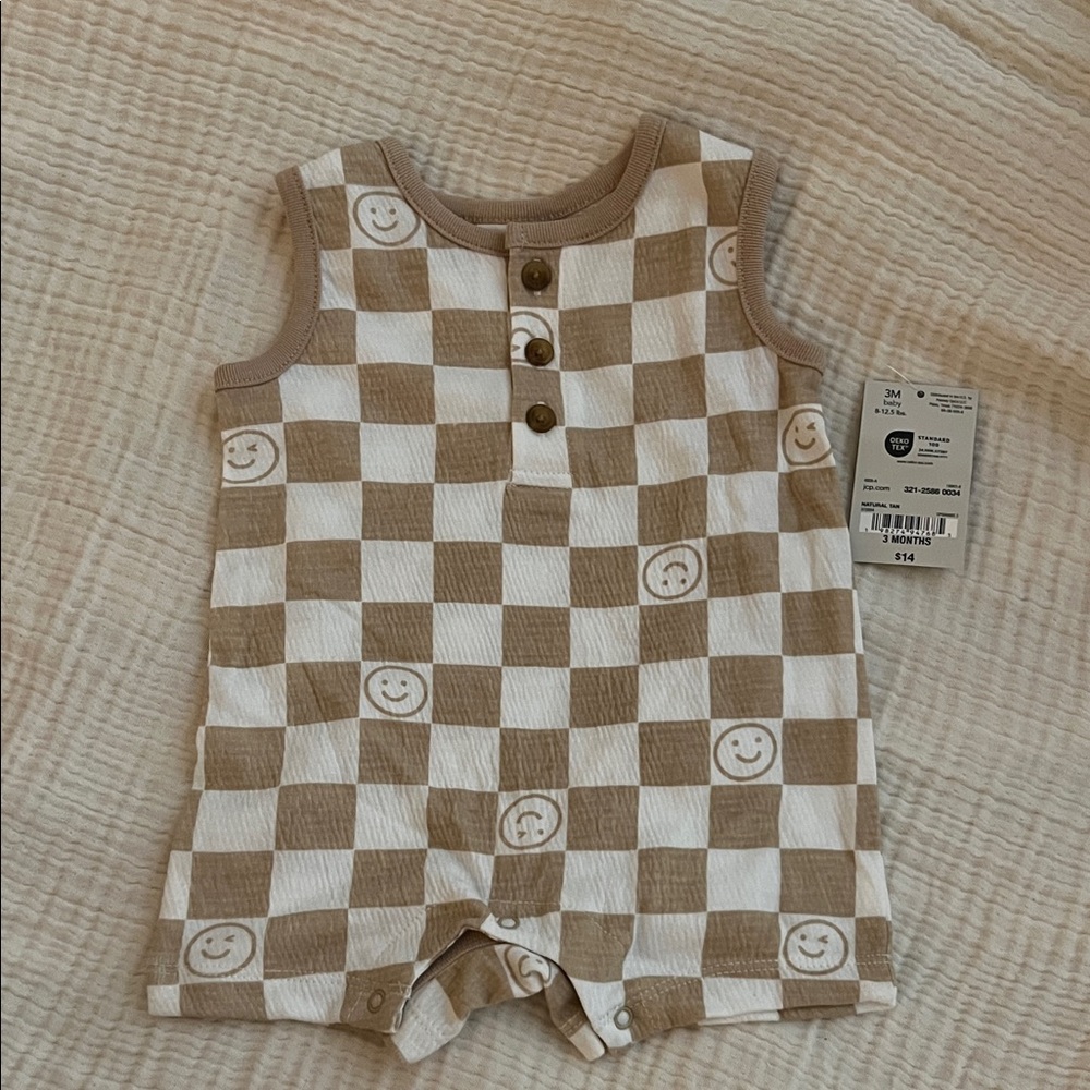 Okie Dokie Tan and White Checkered Bodysuit